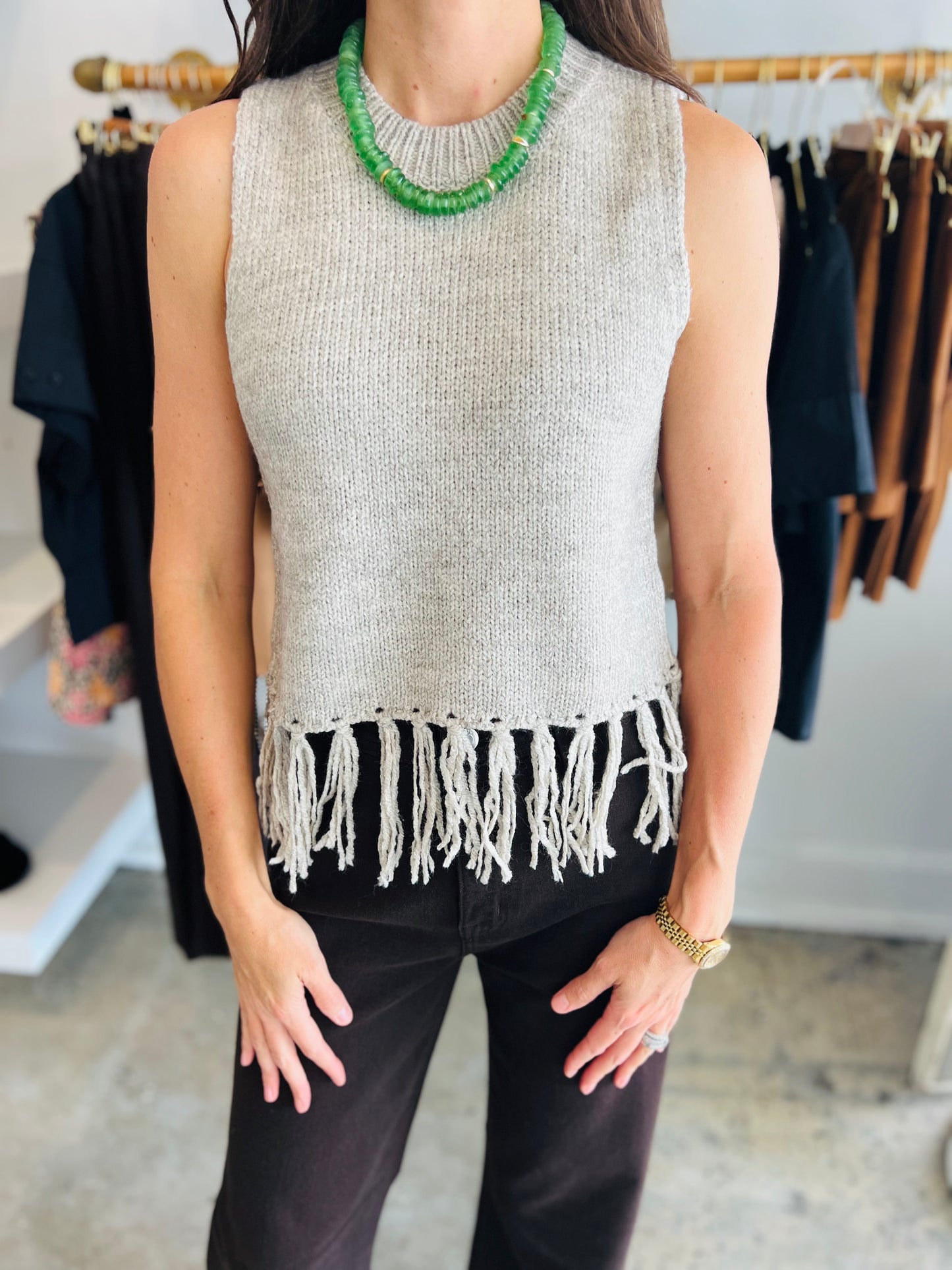 Heather Grey Fringe Sweater