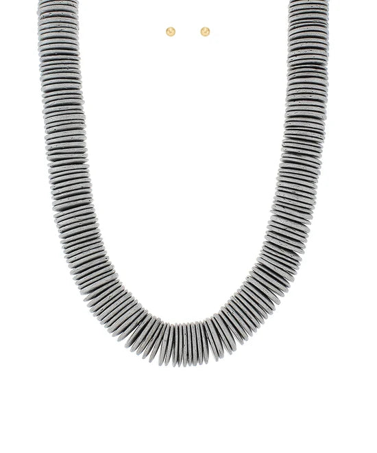 Wood Disc Necklace Grey