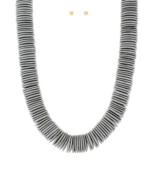Wood Disc Necklace Grey