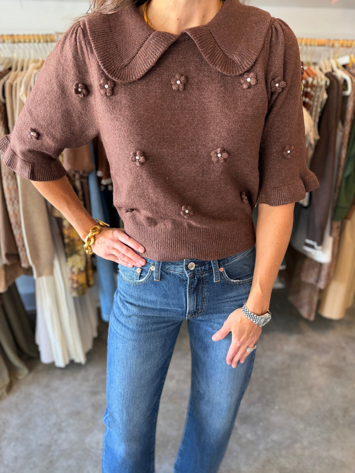 Brown Floral Sweater