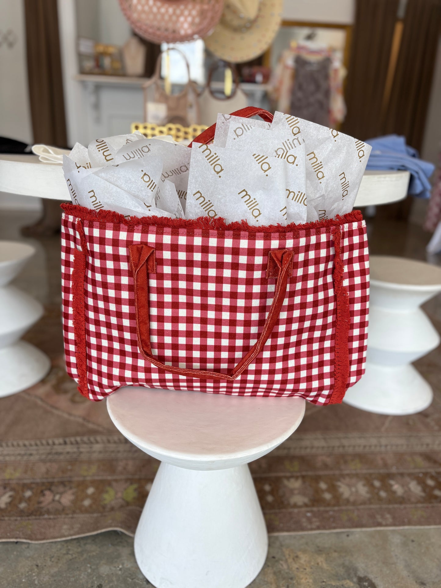 Red gingham Tote Bag