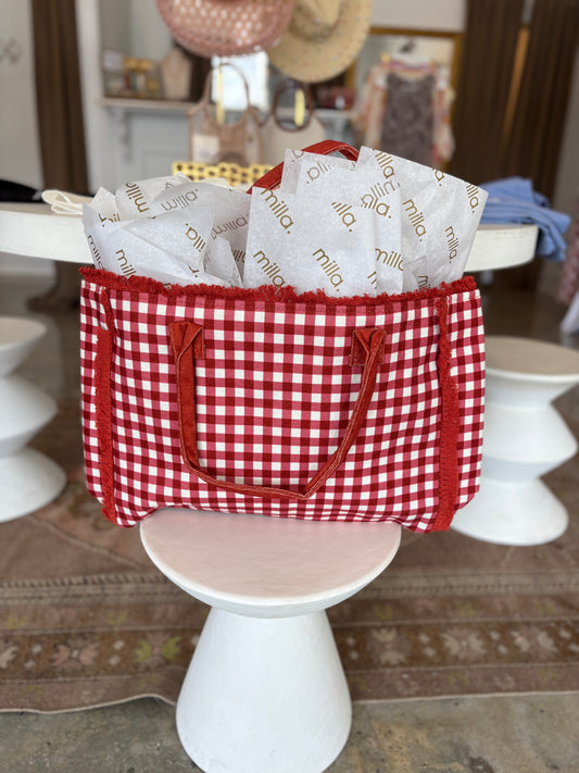 Red gingham Tote Bag