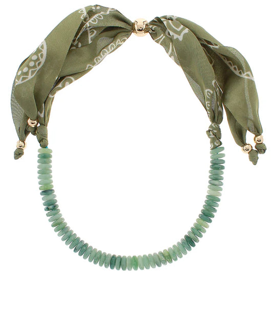 Olive Marble Beaded Scarf Necklace
