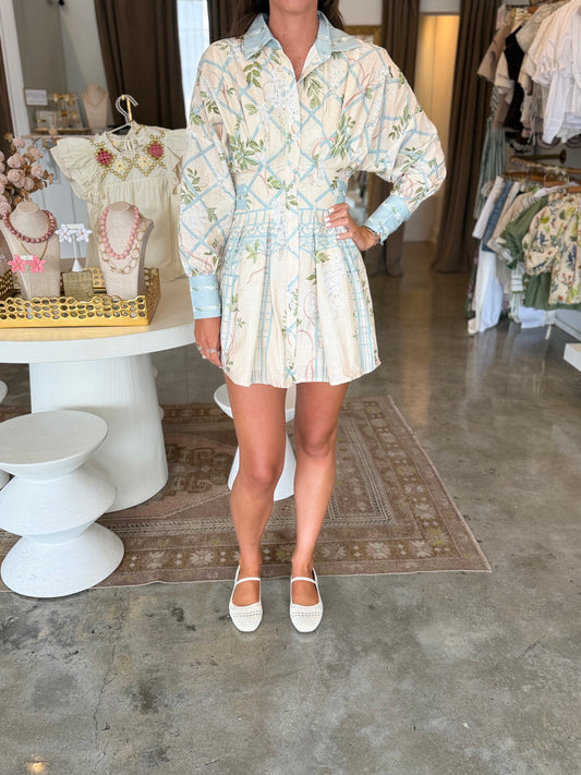Kiss Pleat Drop Sleeve Mini Shirt Dress