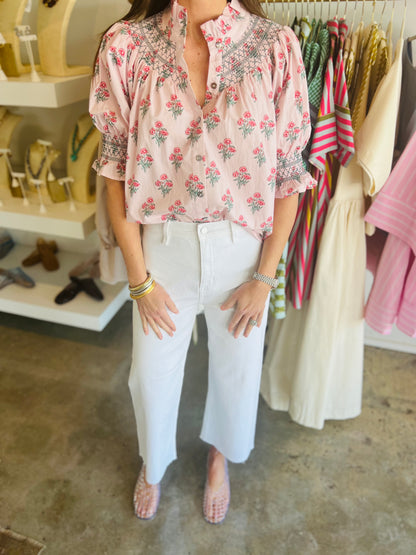 Pink Floral Smock Blouse