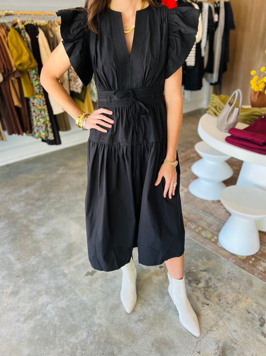 Black Poplin Midi Dress