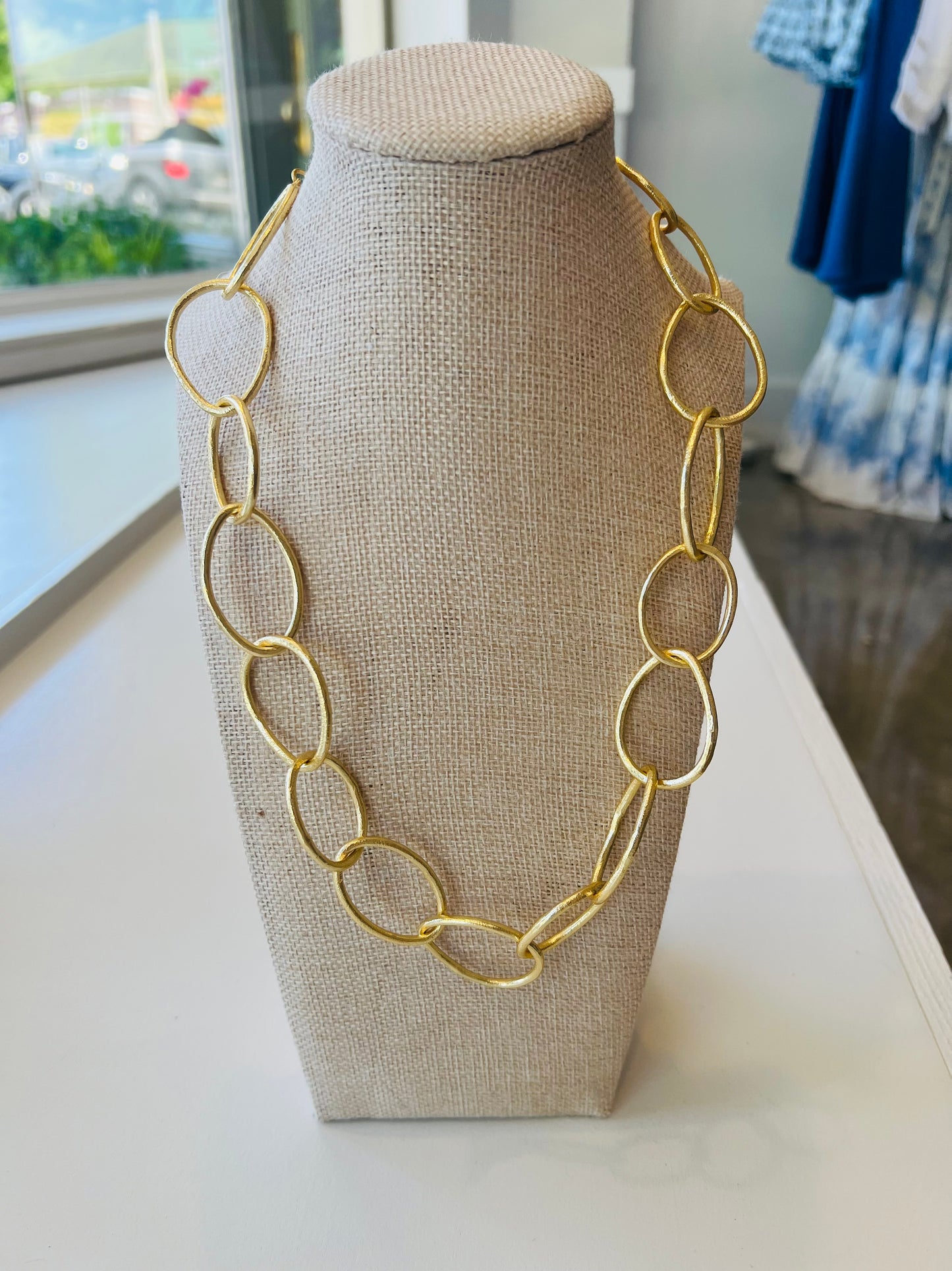 Thin Gold Oval Link Necklace