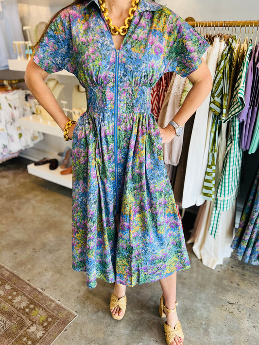 Vneck Zipper Floral Dress