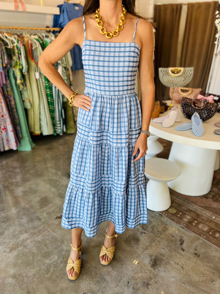 blue gingham dress long Diane gingham midi dress main image 1