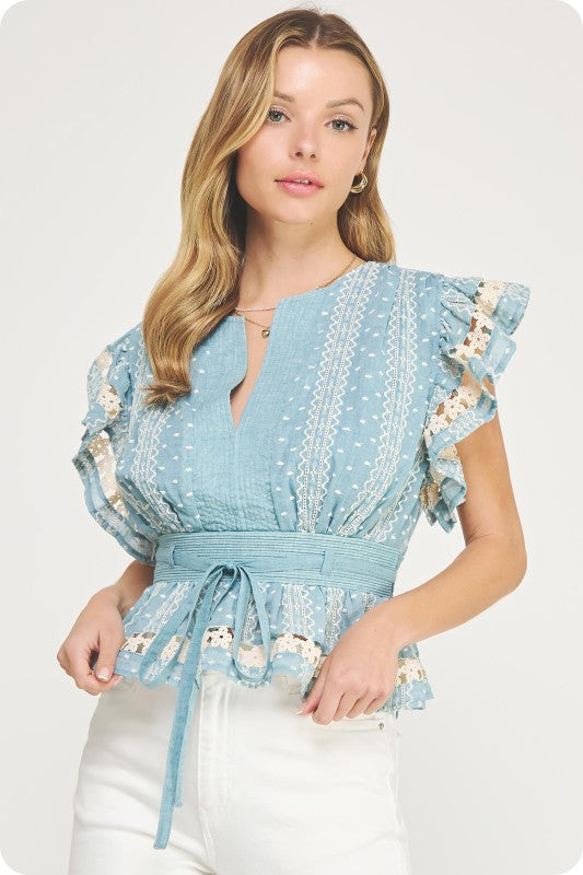 Chambray Embroidered Blouse