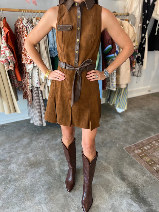 BROWN SUEDE TIE DRESS