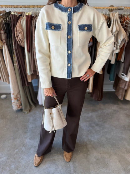 Cream Denim Contrast Sweater