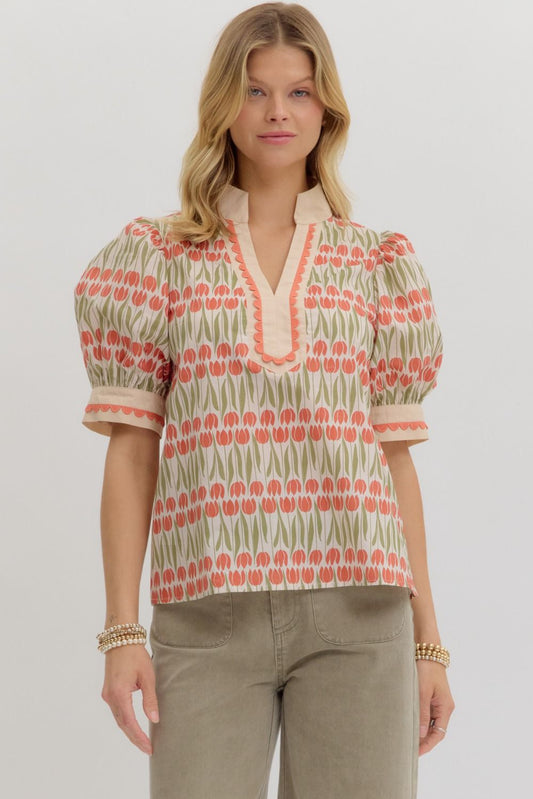 ECRU FLORAL RICRAC BLOUSE