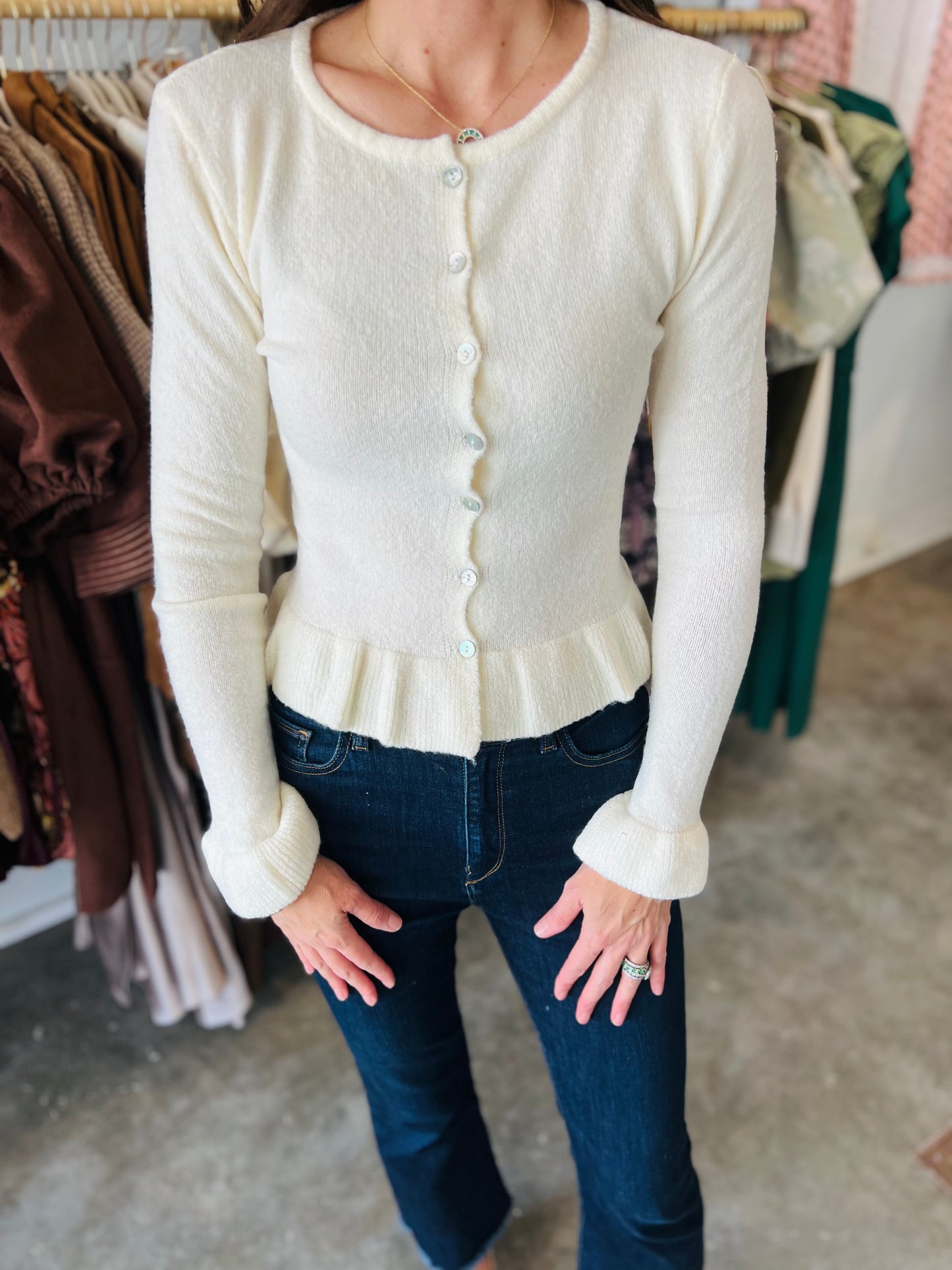 Cream Ruffle Cardigan