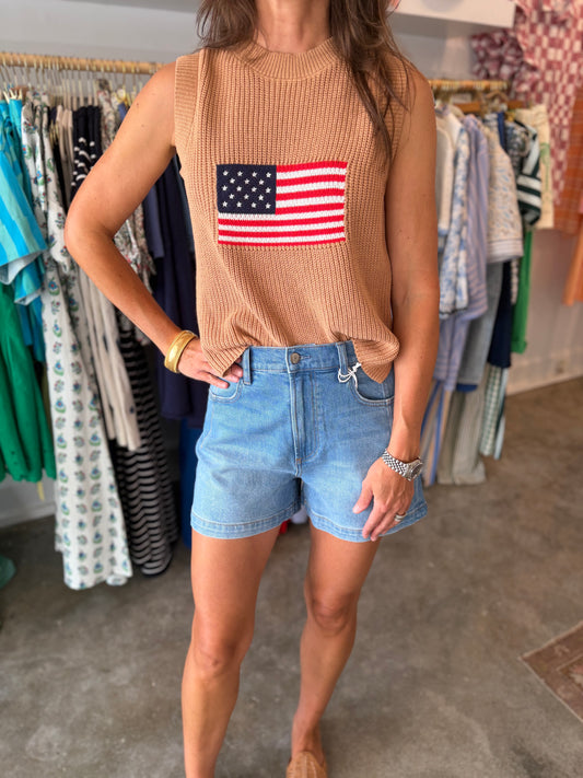 Sleeveless Taupe Flag Sweater