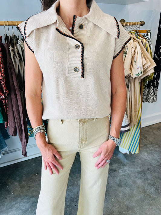 Beige Collar Sweater Top