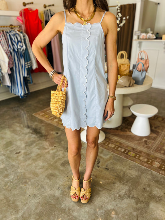 SCALLOP MINI DRESS LIGHT BLUE