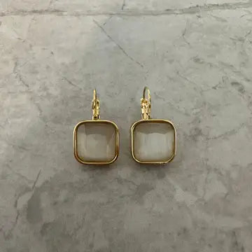 SQUARE STONE EARRINGS WHITE