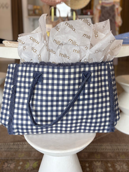 Navy Gingham Tote Bag