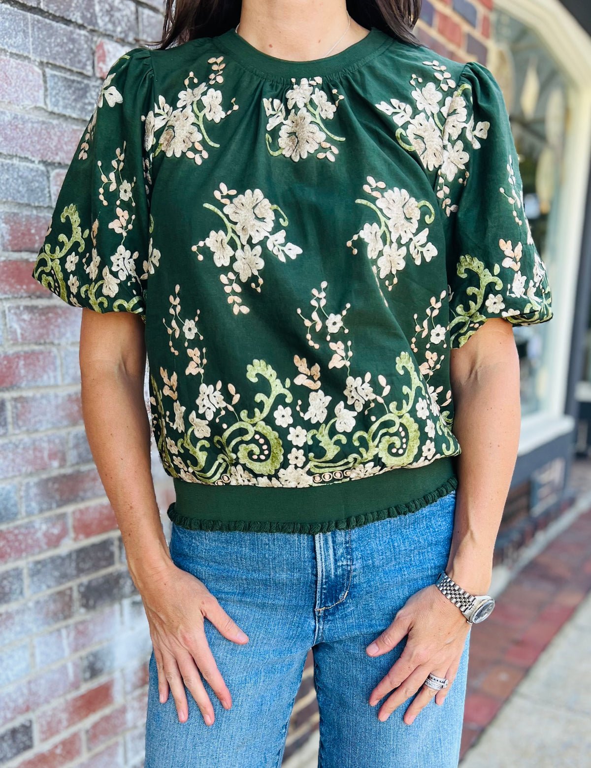 Green Embroidered Band Top