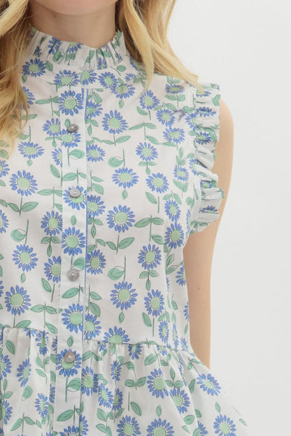 MINT FLORAL SLEEVELESS TOP
