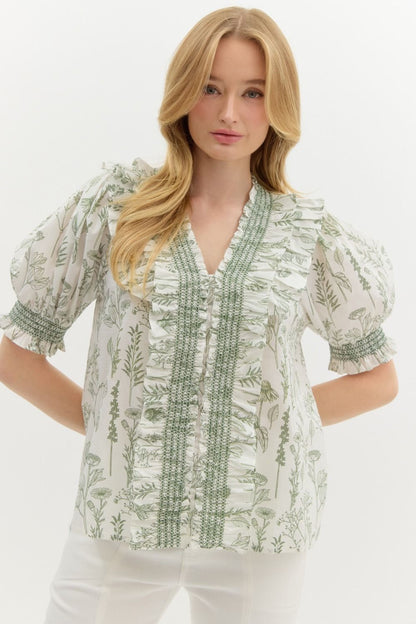 OLIVE EMBROIDERY TOP