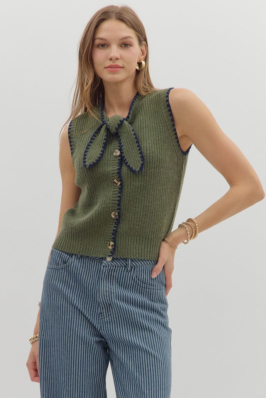 OLIVE BOW SWEATER TOP