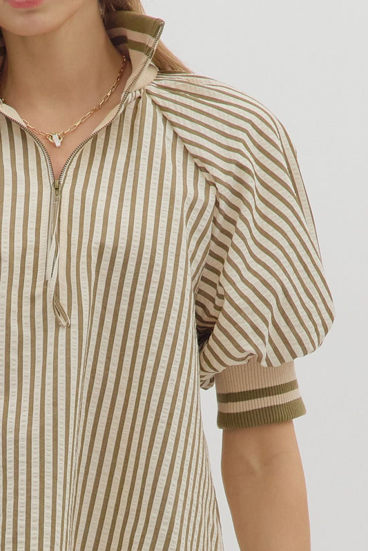 OLIVE STRIPE COLLAR BLOUSE