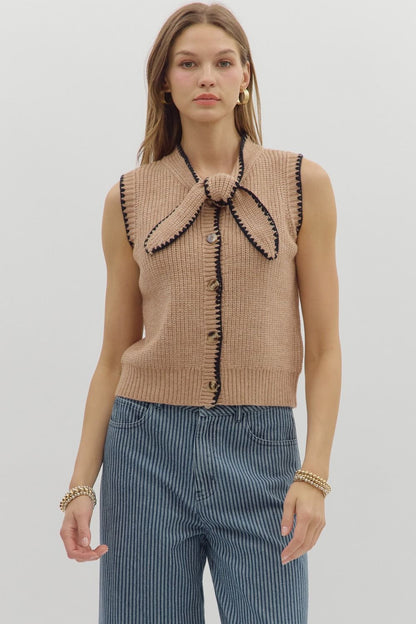 TAUPE BOW SWEATER TOP