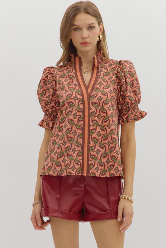 TERRA COTTA PRINT BLOUSE