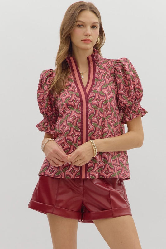 WINE PRINT BLOUSE