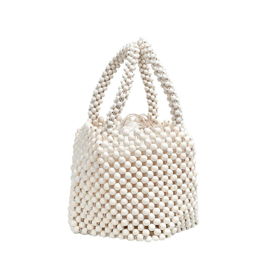 IVORY BEADED BUCKET BAG